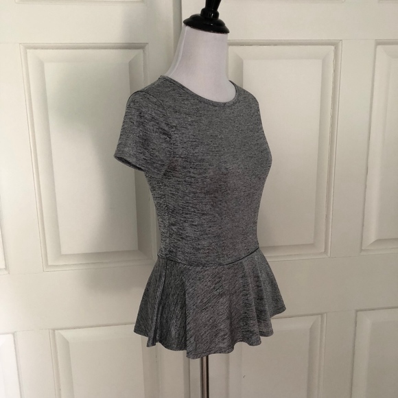 SPACE DYE HEATHER GRAY KNIT PEPLUM WAIST TOP BLOUS - Picture 3 of 6